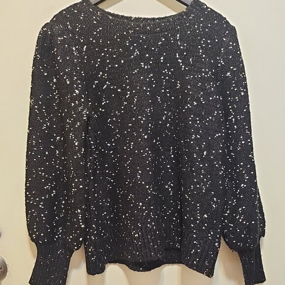 Anne Klein women's sweater M medium black & White Speckled long sleeves - Picture 1 of 3